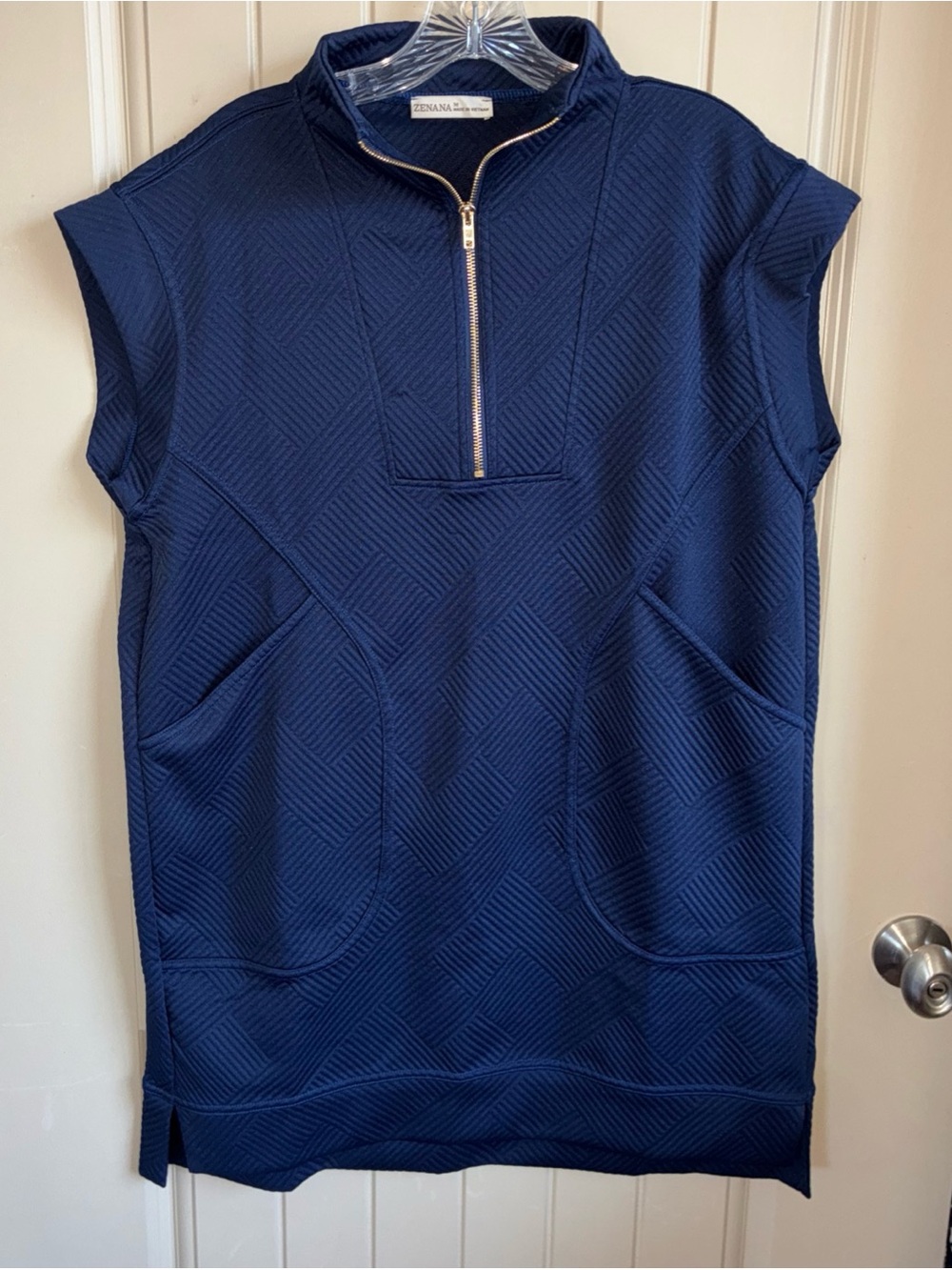 Zenana Outfitters Navy Textured Mini Dress with Gold Zip
